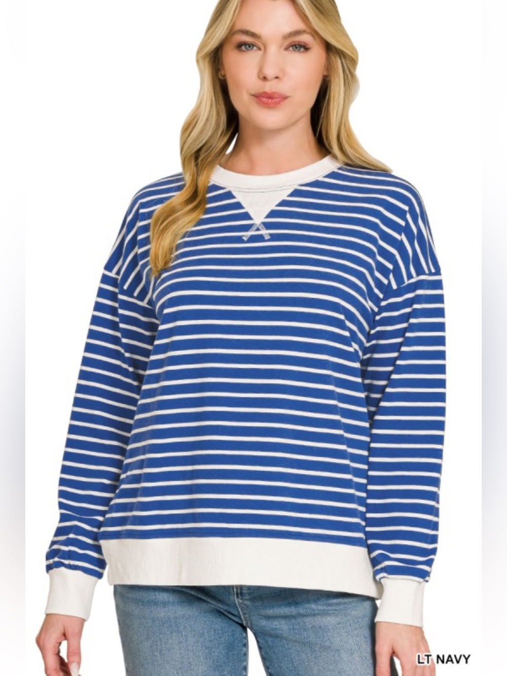 Zenana Striped Rib Banded Pullover